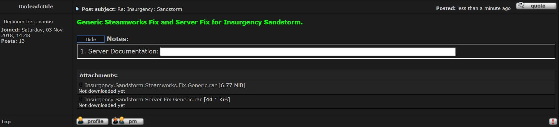 Общее исправление Steamworks и серверное исправление для Insurgency Sandstorm