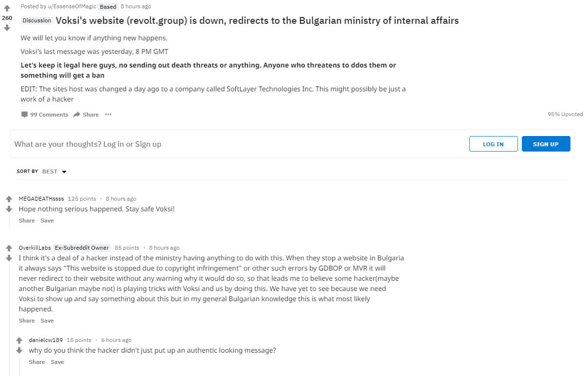 Сайт Voksi и его команды Revolt внезапно стал перенаправлять