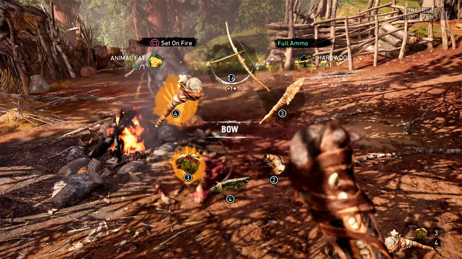 v Far Cry Primal  tolko ruchnoe oruzhie – palki, kamennye topory, kopja, luki, strely, nozhi