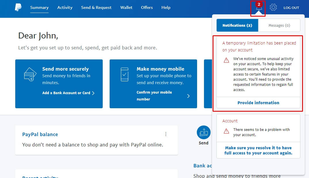 чтобы в PayPal не было такой нотификации