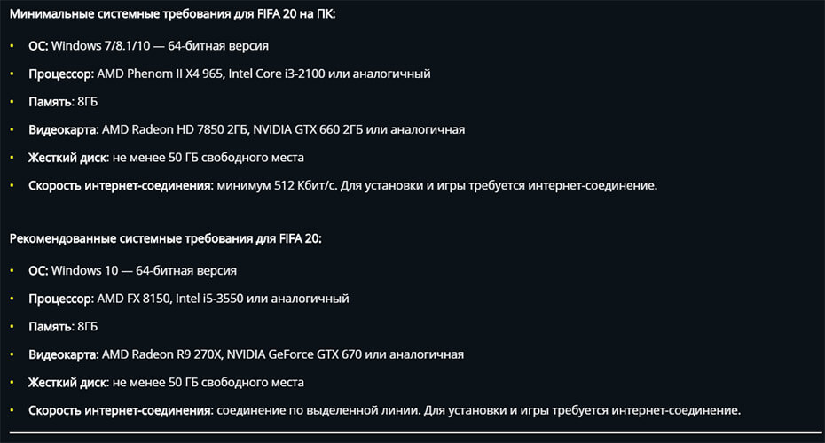 FIFA 20 получает системные требования