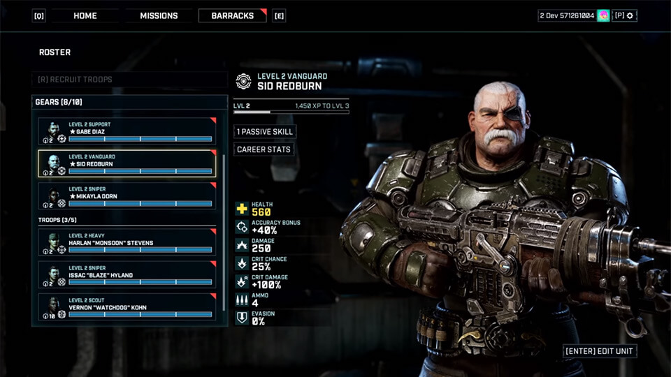 Раскидываем параметры умений бойцов Gears Tactics