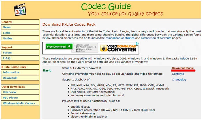 oficialnyj sajt kodeka K-Lite Codec Pack