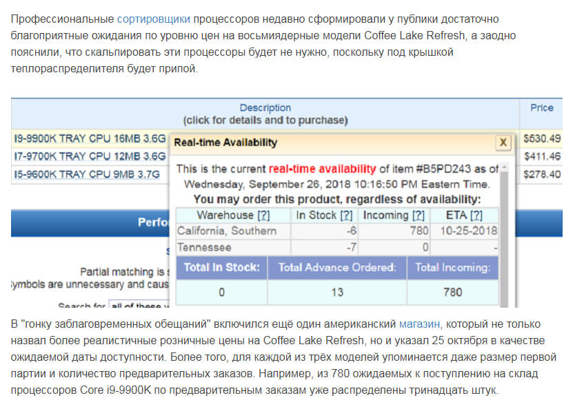 цены на Core i9-9900K