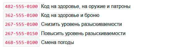 Основные коды